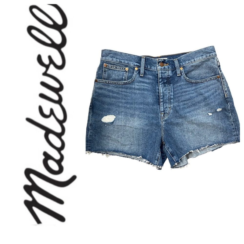 MADEWELL Women’s The Dad Jean Short Medium Wash Distressed Loose Fit size 29